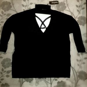 Boohoo Sexy Lace up Criss Cross Choker Neck Jumper